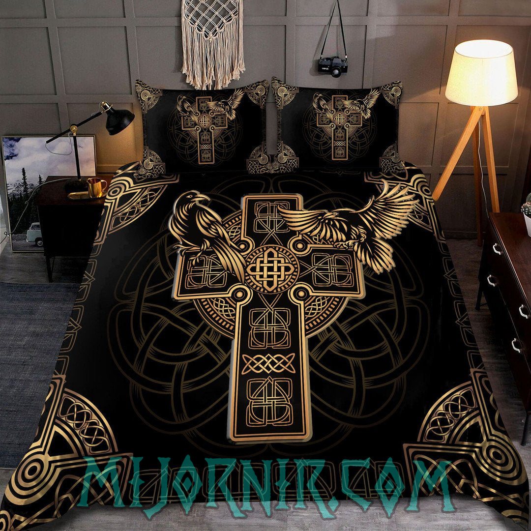 Celtic Cross & Ravens - Viking Duvet Cover