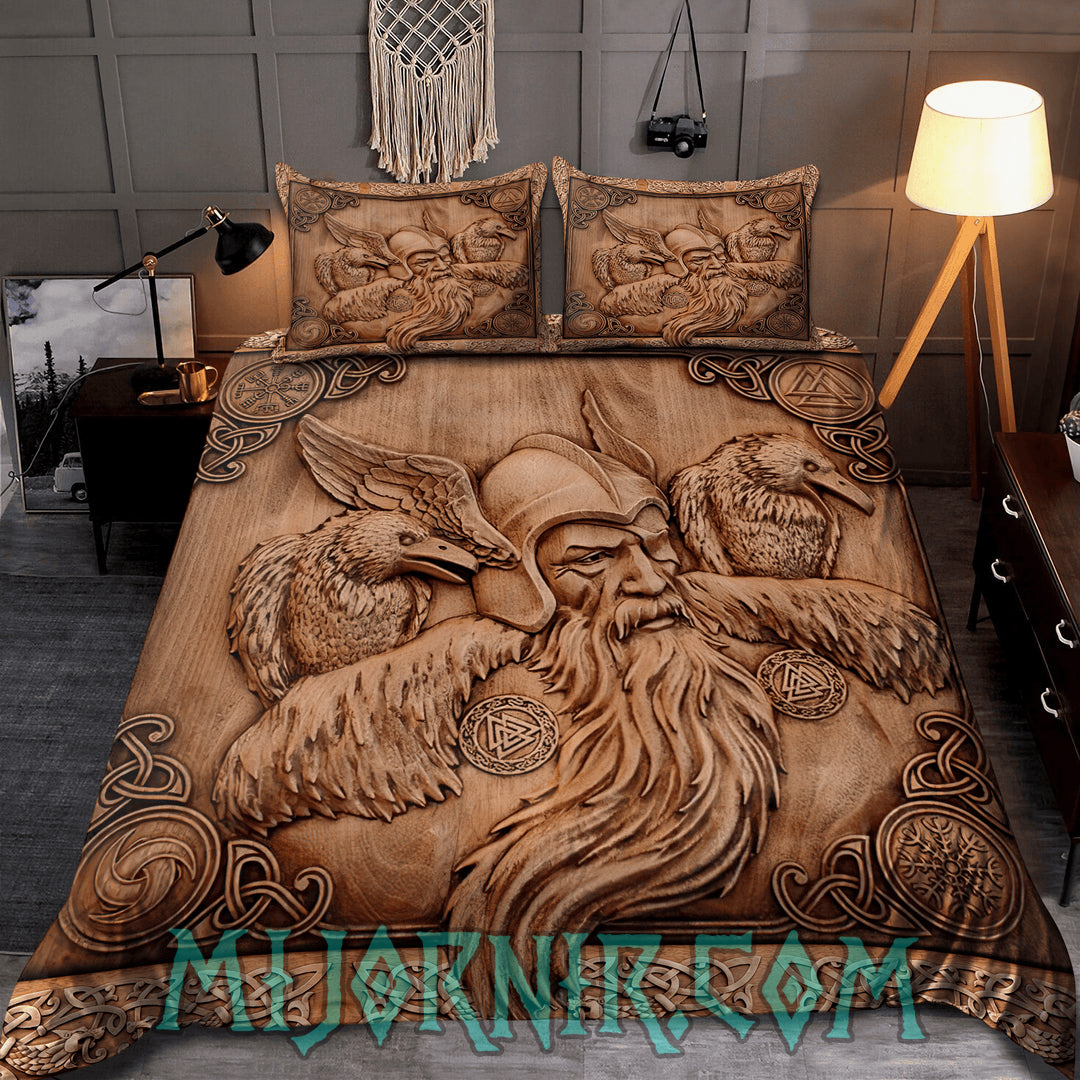 Odin's Wisdom Carved - Viking Duvet Cover