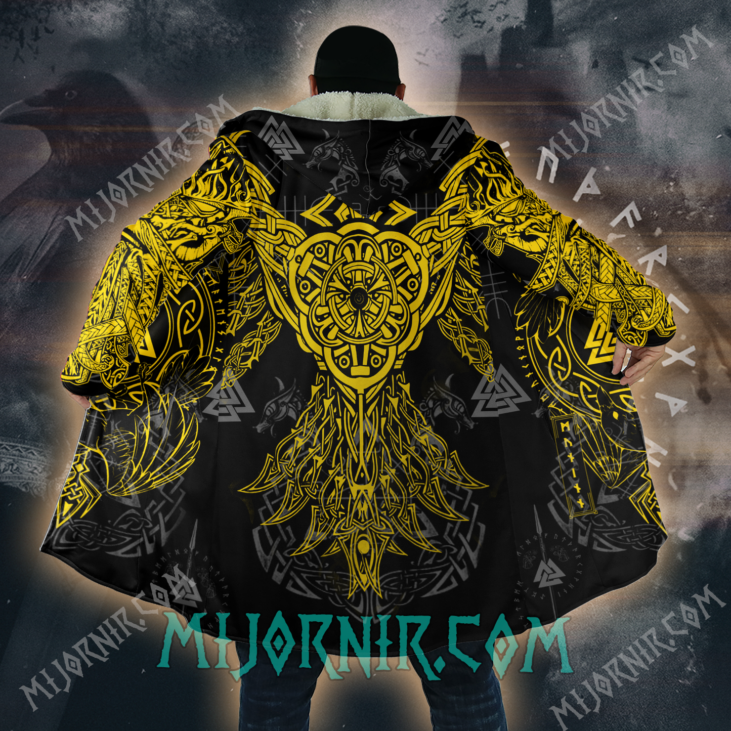 Odin's Raven Guardian - Viking Hooded Cloak