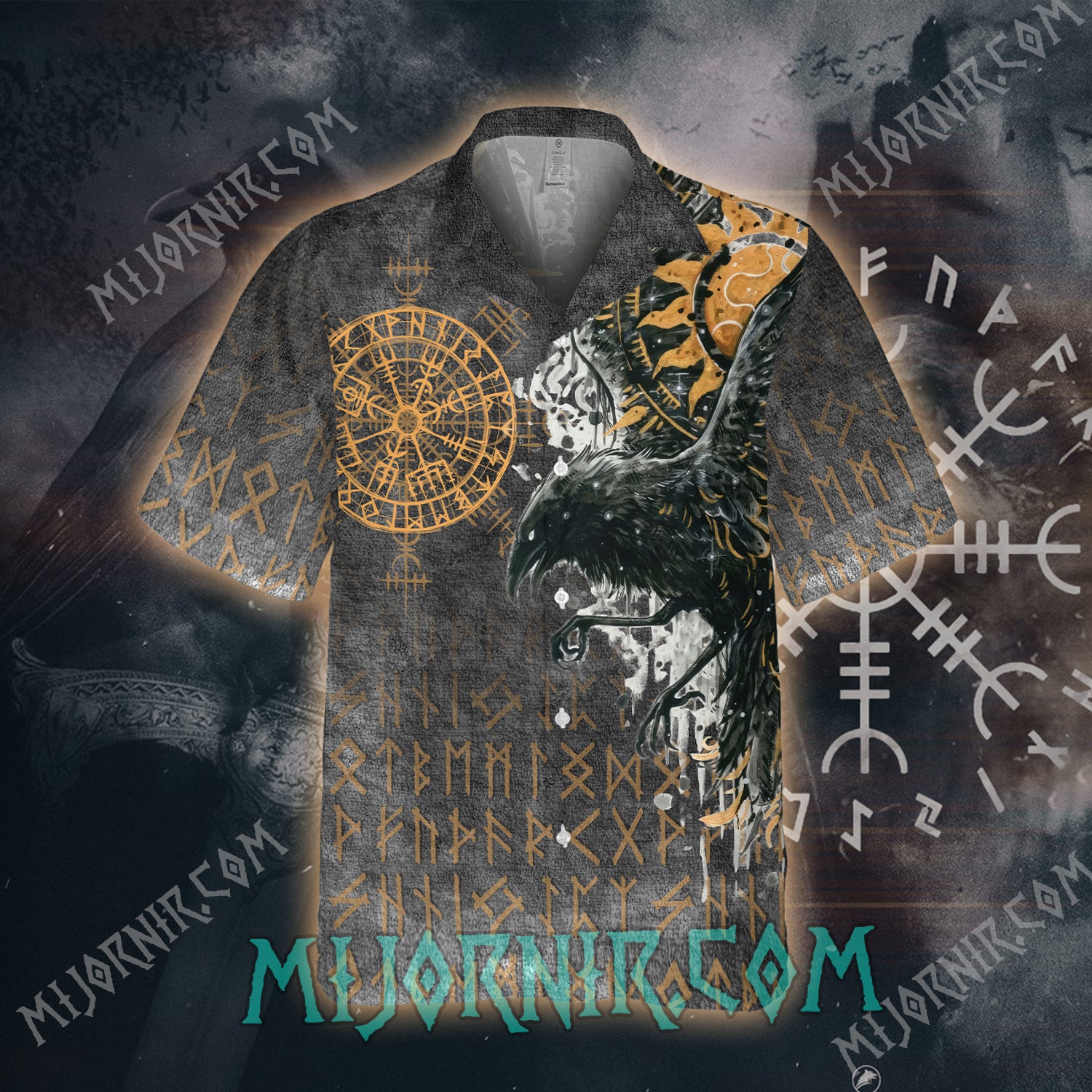 Black Raven of Odin Hawaii Shirt - Norse Rune Edition