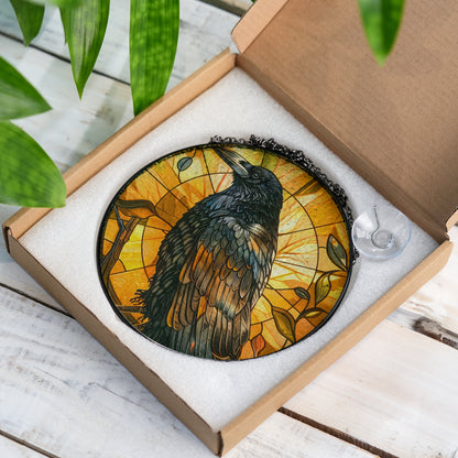 Golden Raven - Viking Stained Glass Hanging Ornament