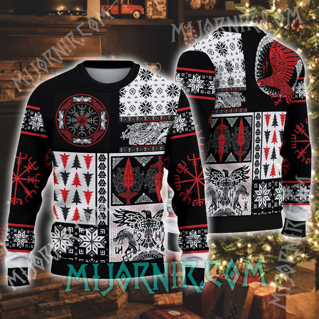 Viking Warrior Spirit Christmas Sweater - Norse Symbols of Power and Protection