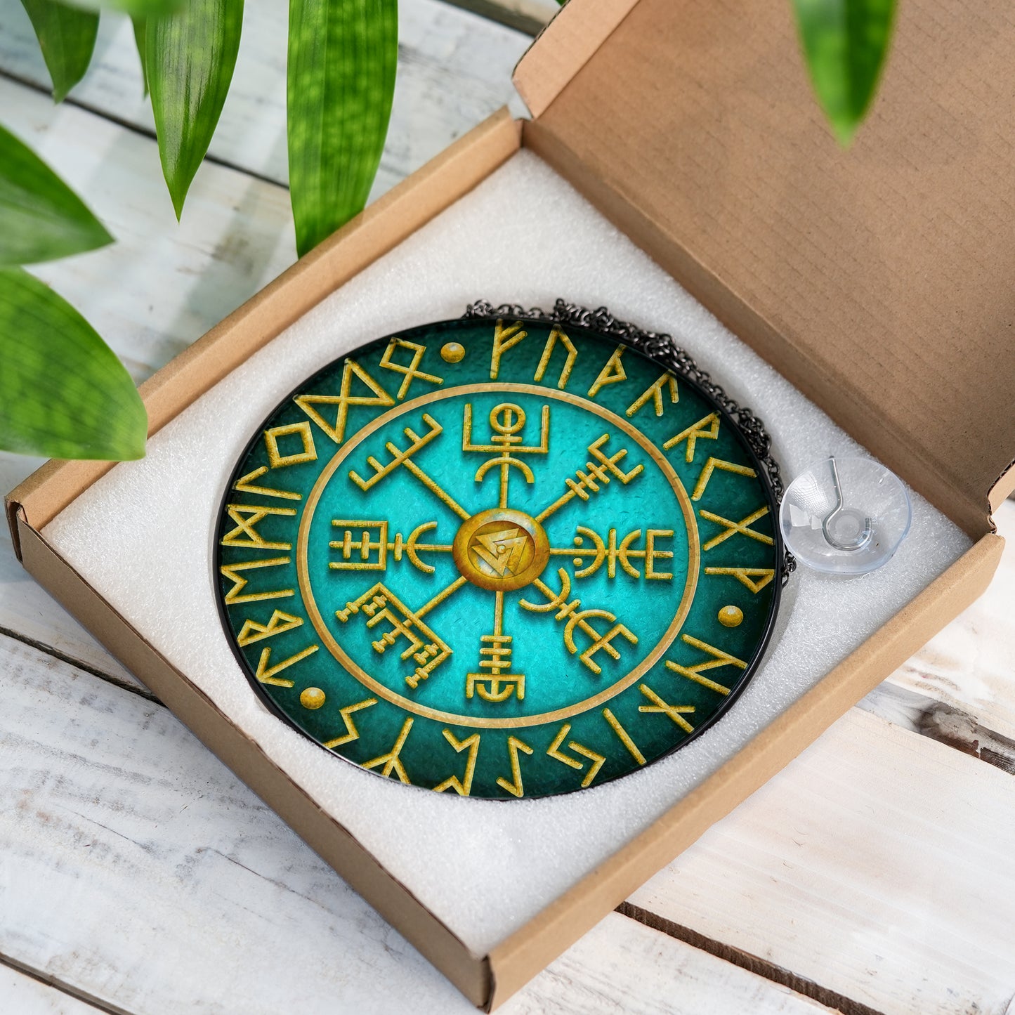 Runic Compass - Viking Stained Glass Hanging Ornament