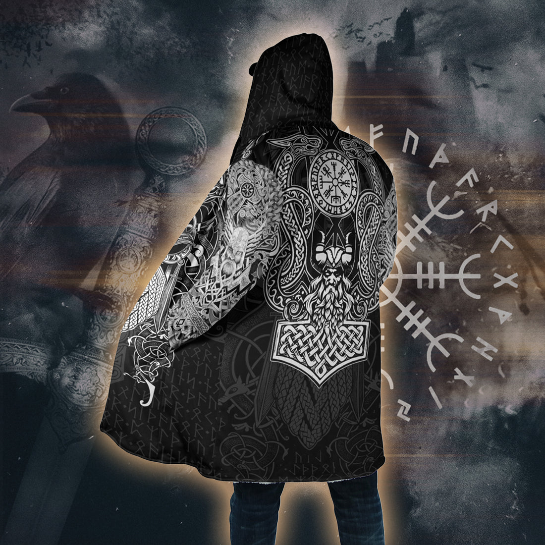 Odin's Wisdom Guardian - Viking Hooded Cloak