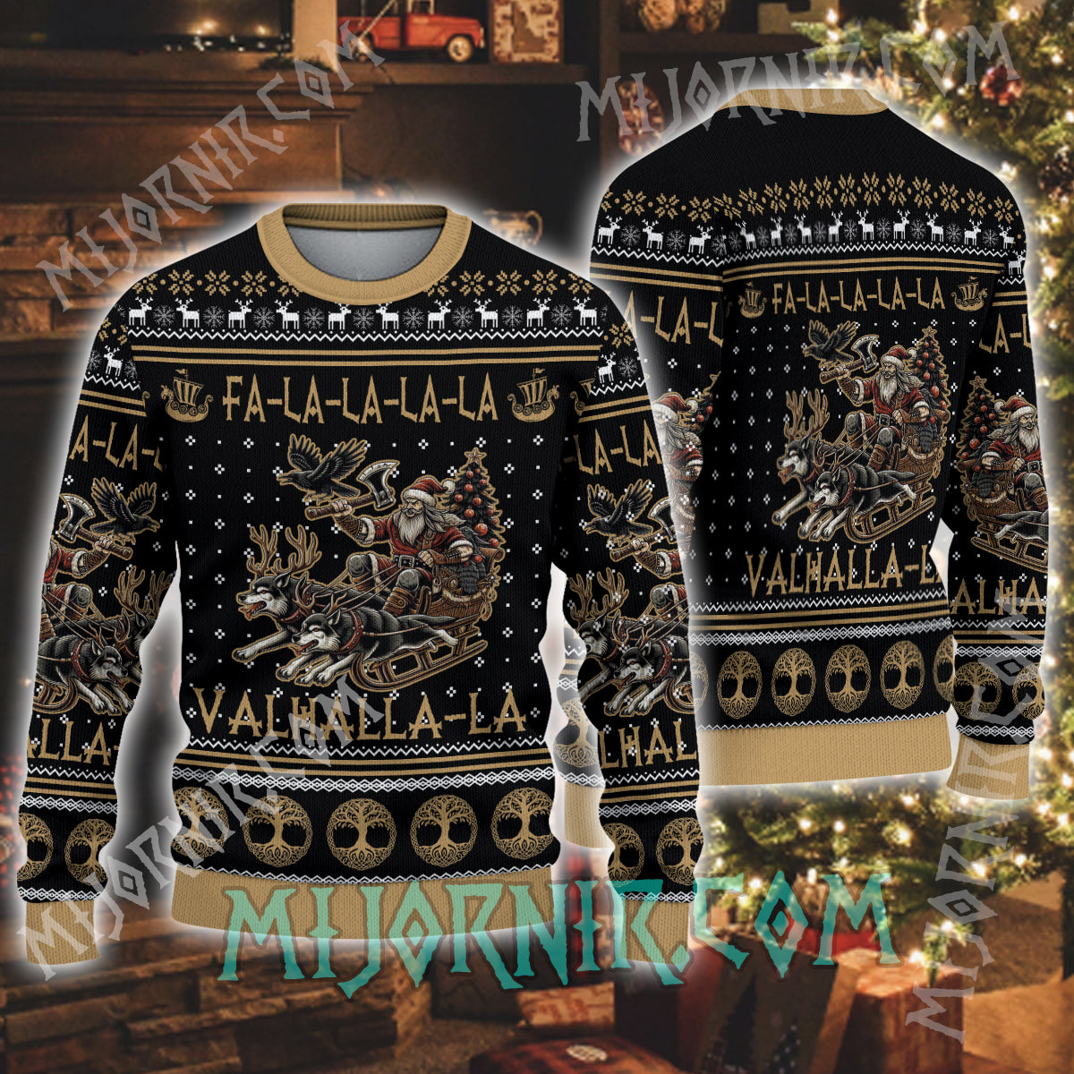 Viking Warrior Sleigh Ride Viking Christmas Sweater - Valhalla Christmas Adventure