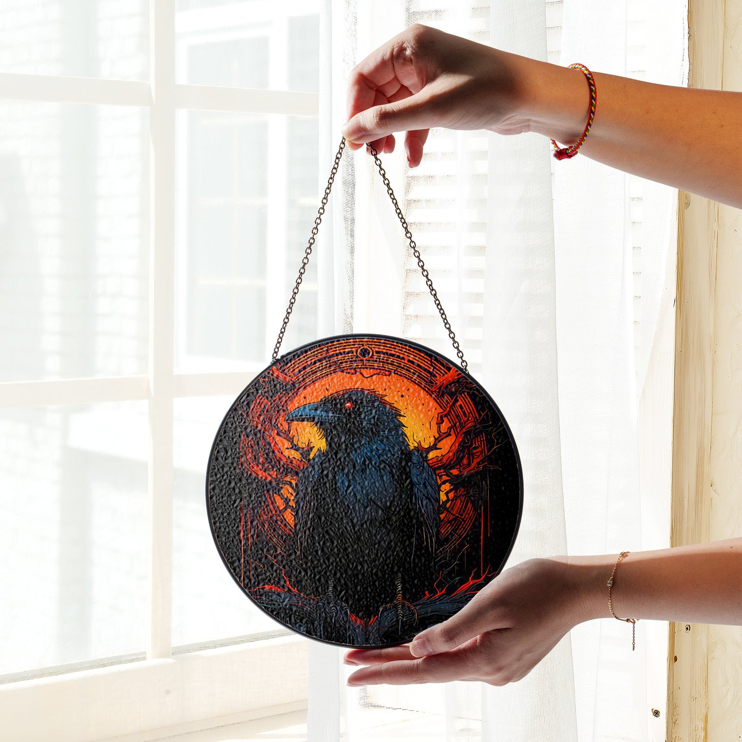 Raven of the Underworld - Viking Stained Glass Hanging Ornament