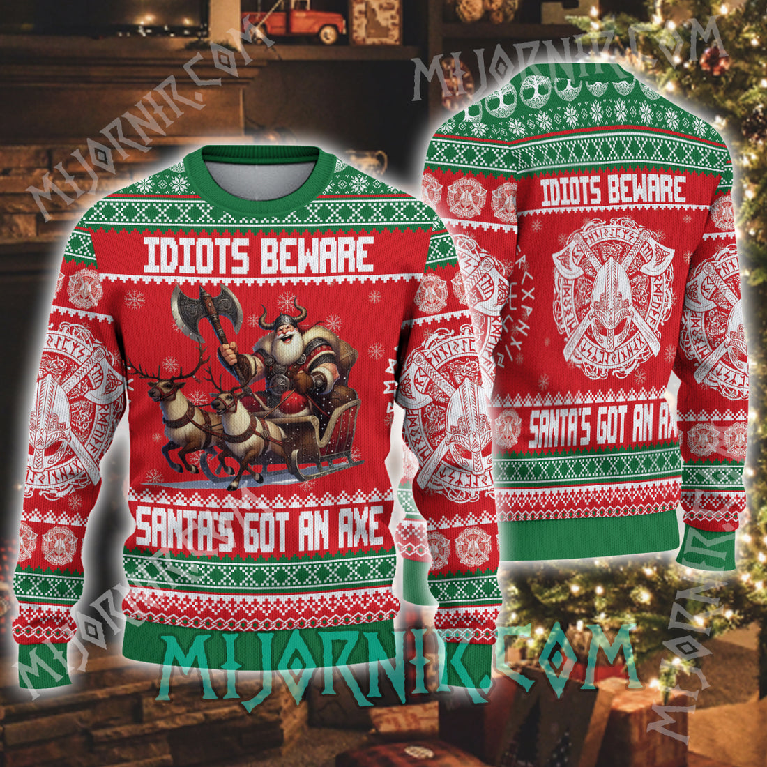 Idiots Beware - Viking Ugly Christmas Sweater