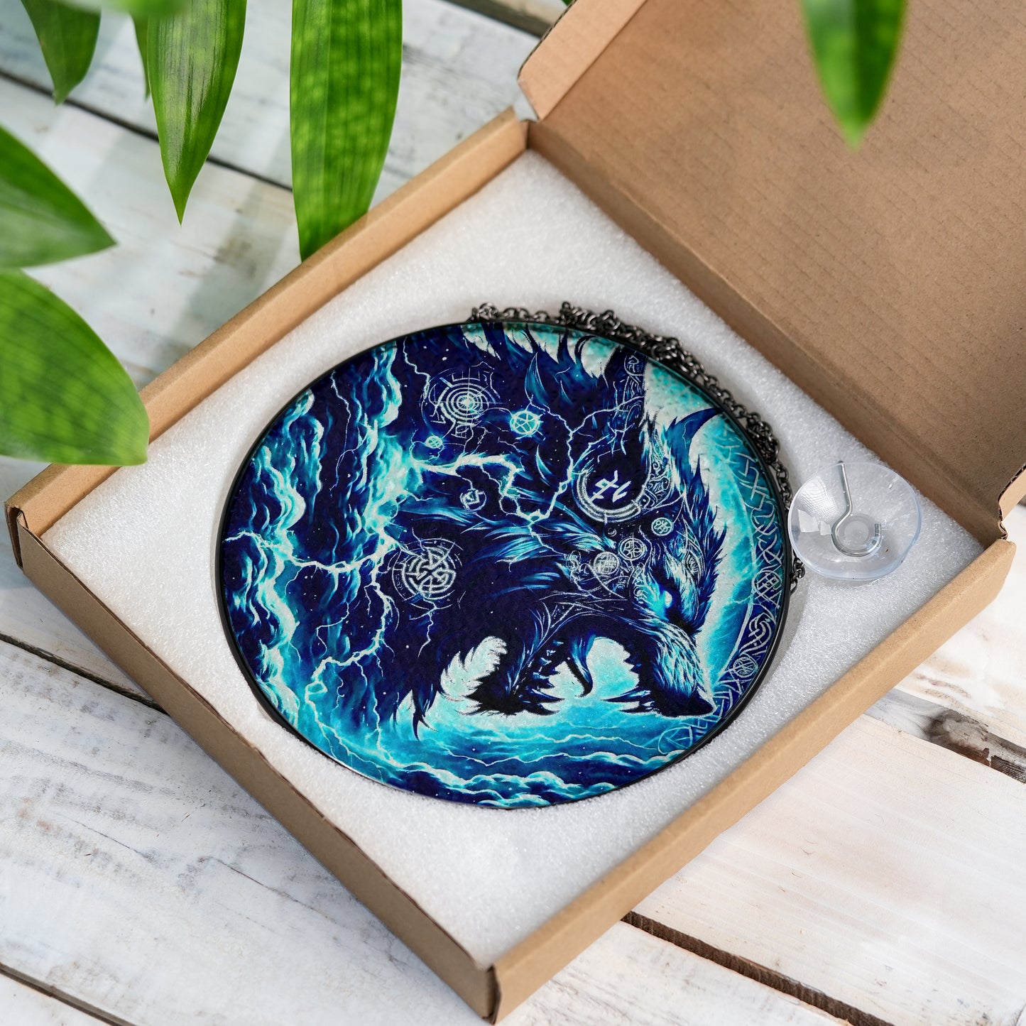 Storm Wolf Spirit - Viking Stained Glass Hanging Ornament