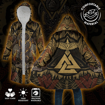 Golden Valknut Glory - Viking Hooded Cloak