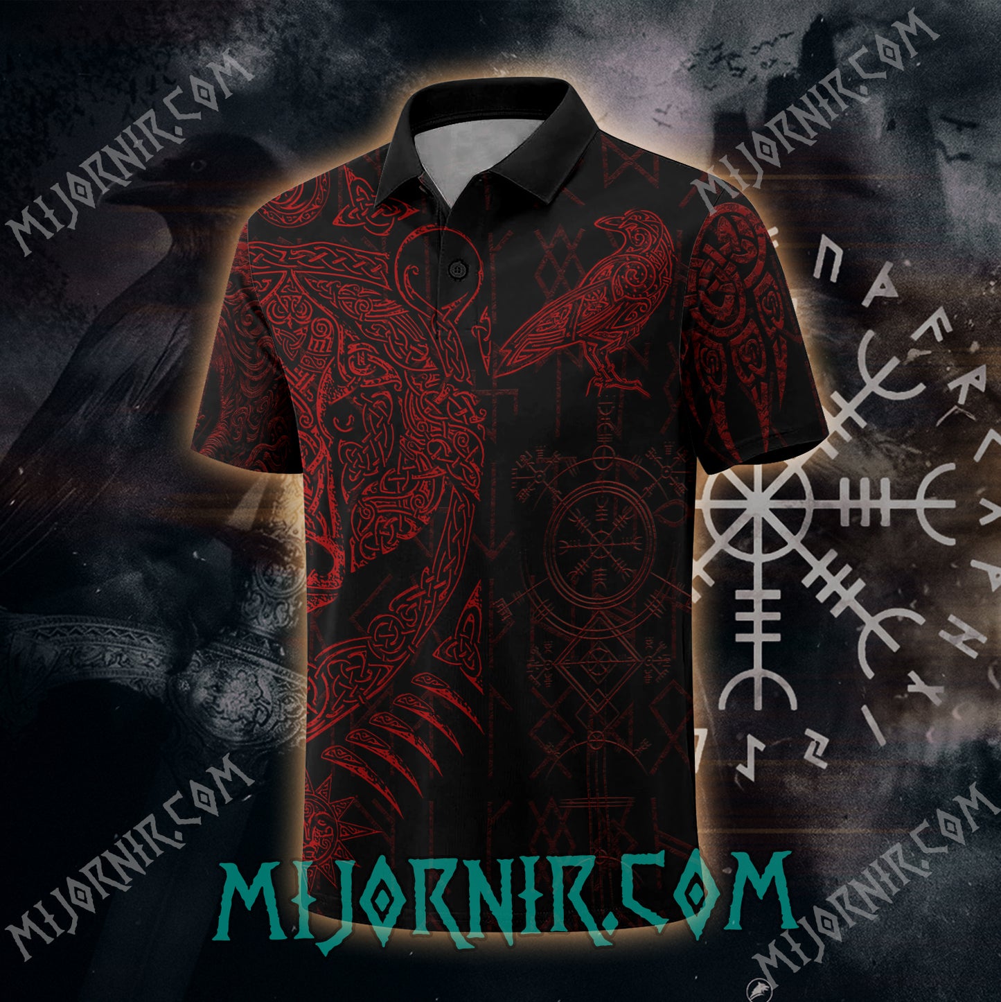 Norse Raven Viking Polo Shirt - All-Over Print Nordic Design