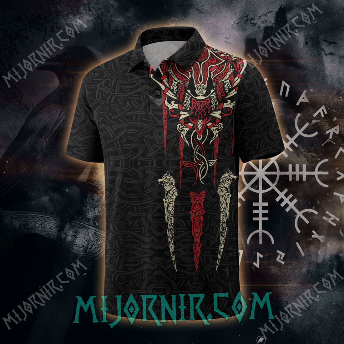 Viking Fenrir Wolf Head Norse Celtic Polo Shirt