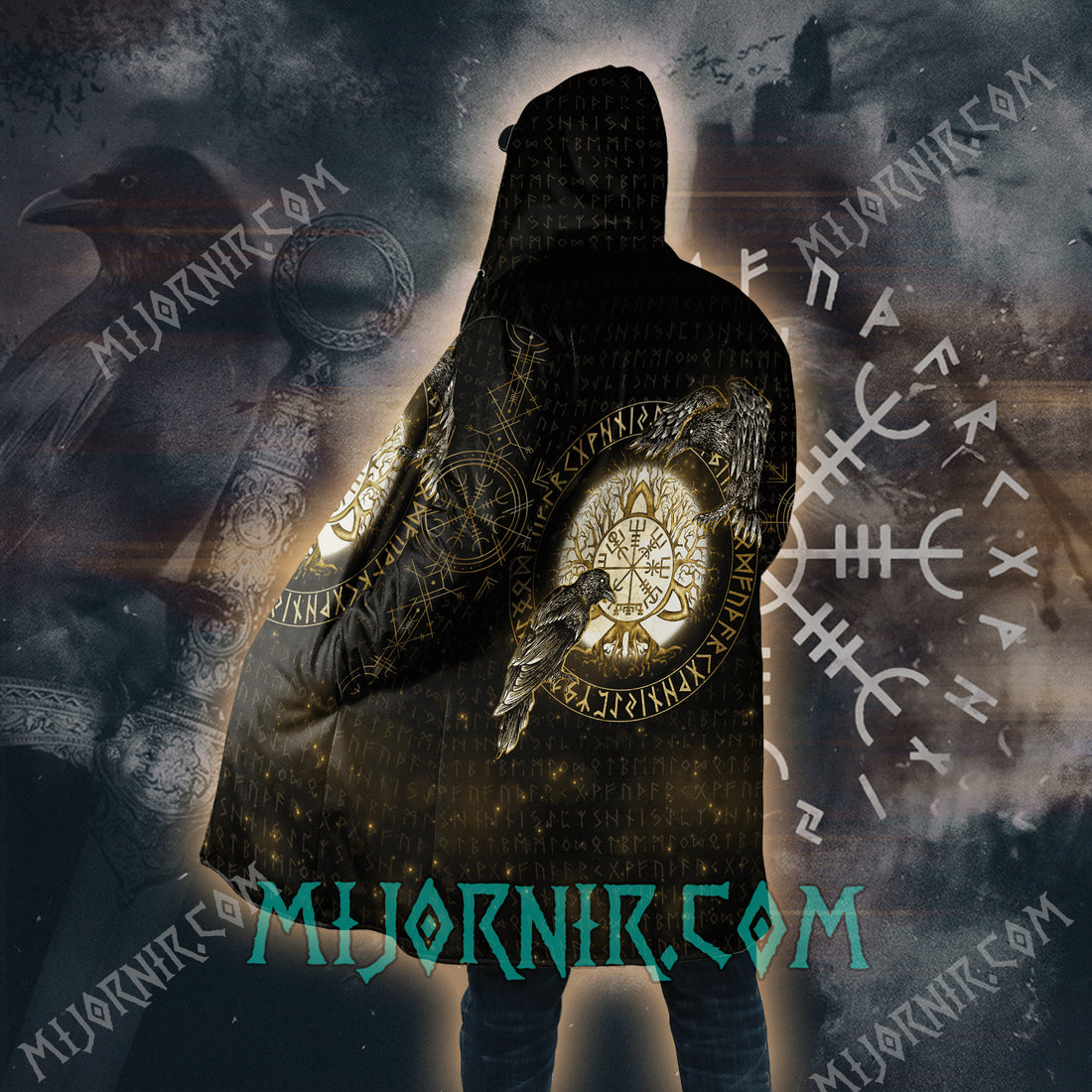 Golden Wisdom of Odin - Viking Hooded Cloak