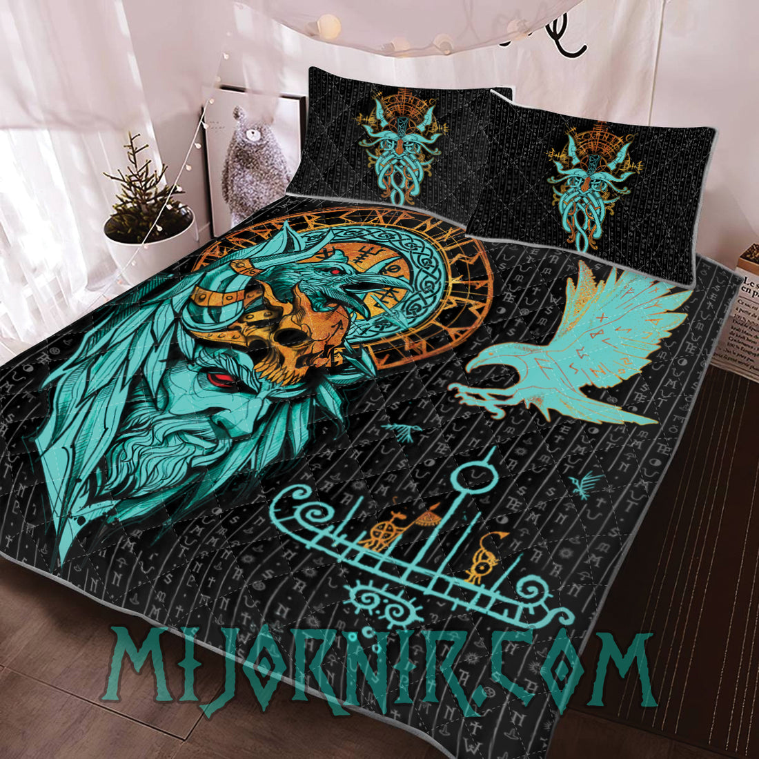 Odin's Wisdom Raven - Viking Quilt Set