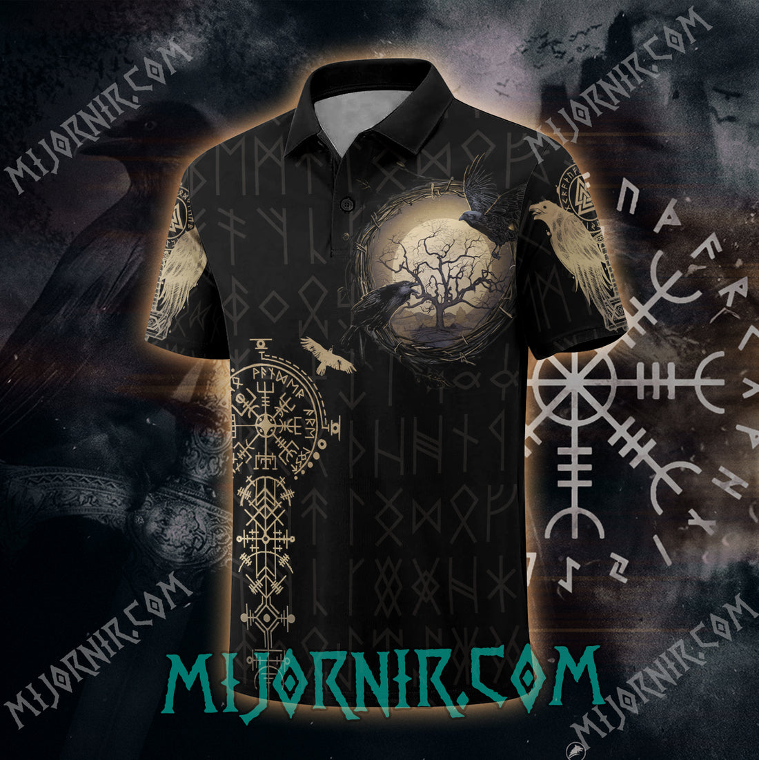 Viking Raven Rune Nordic Mythology Polo Shirt