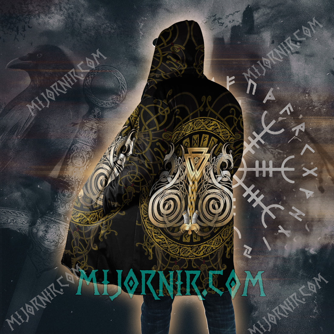 Golden Valknut - Viking Hooded Cloak