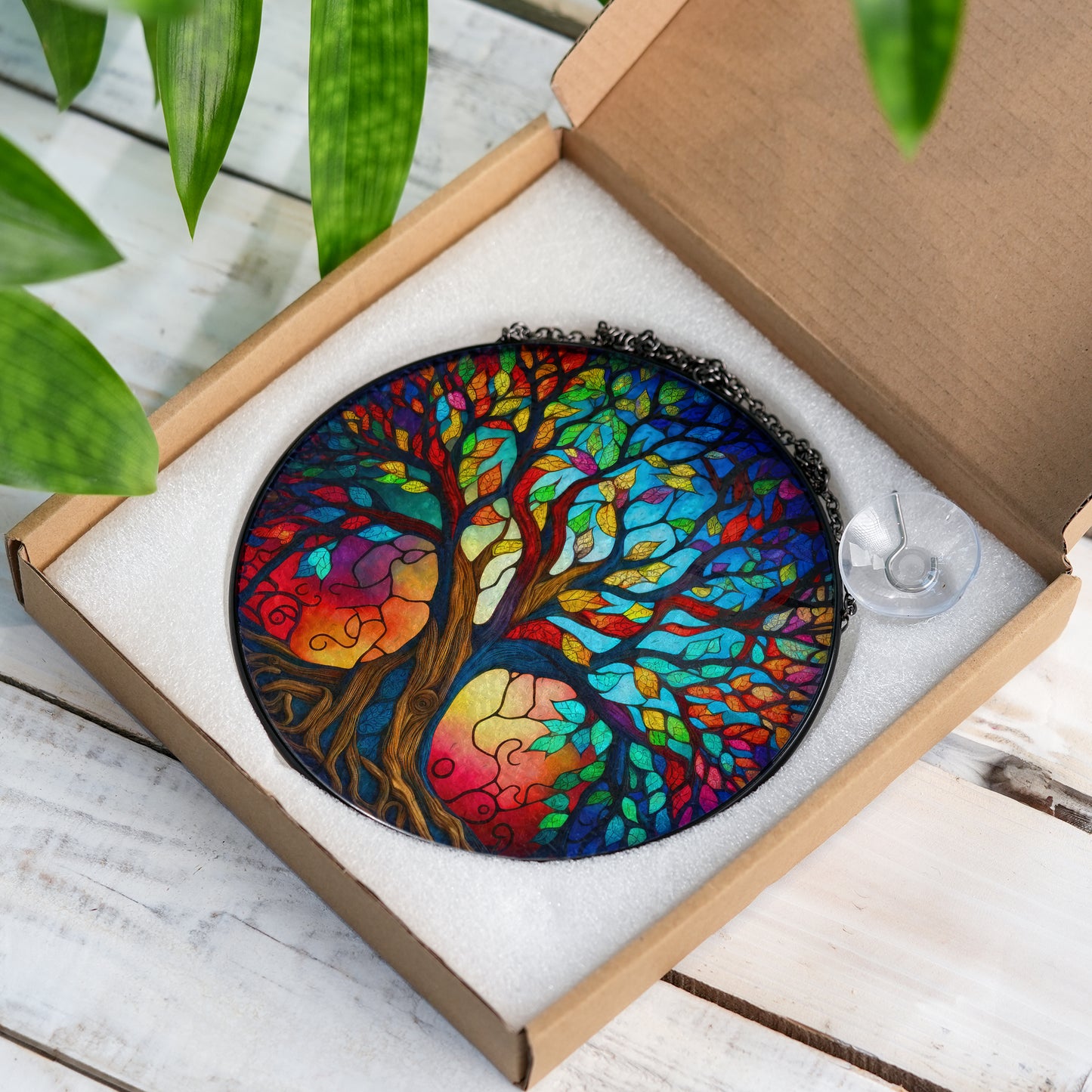 Rainbow Yggdrasil - Viking Stained Glass Hanging Ornament