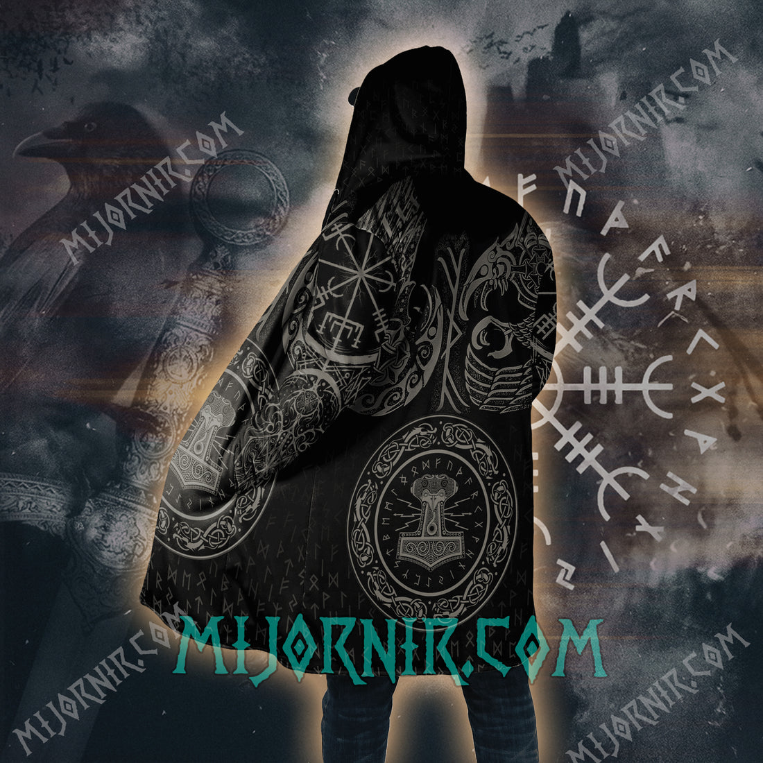 Mjölnir’s Rune Shield - Viking Hooded Cloak