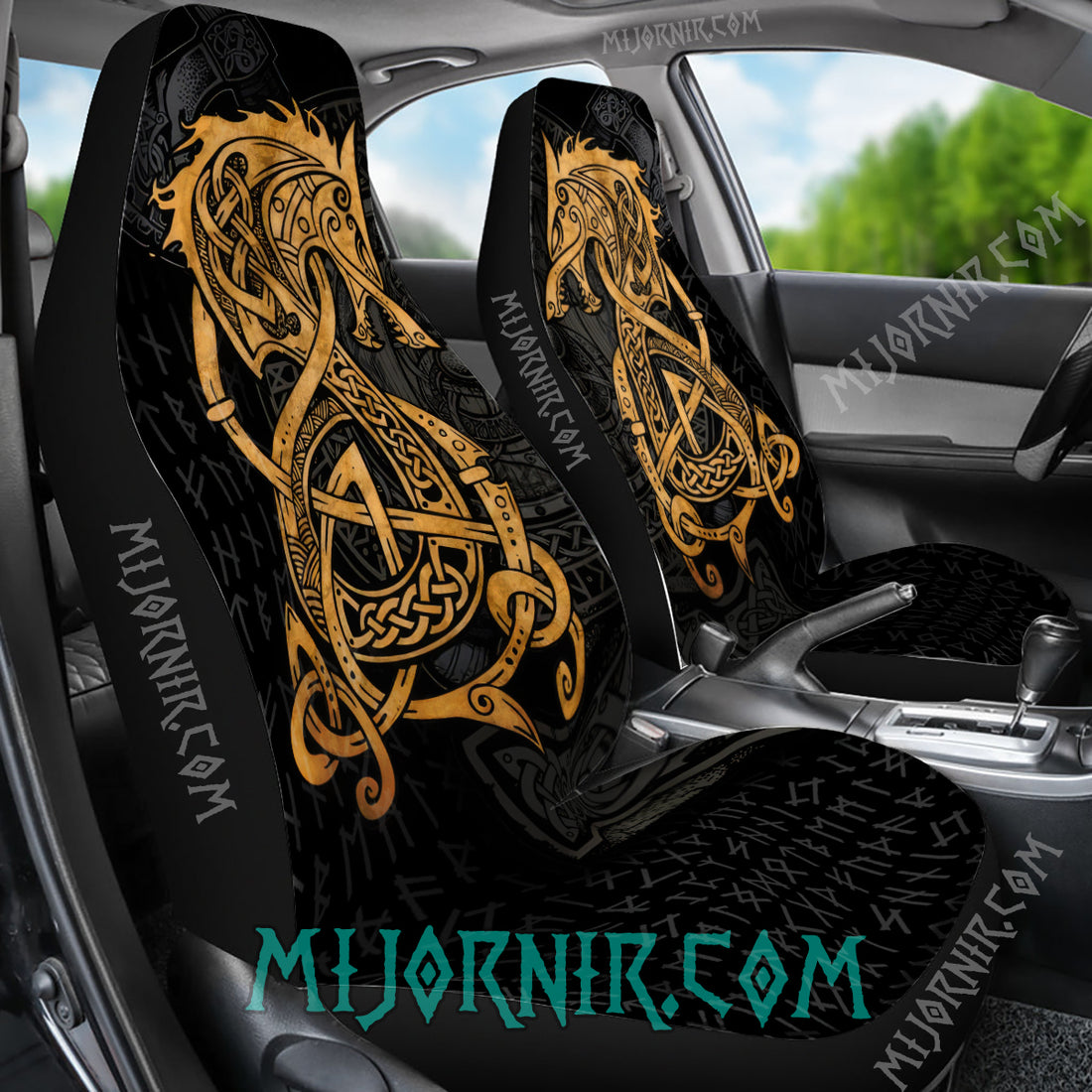 Golden Norse Wolf - Viking Car Seat Cover