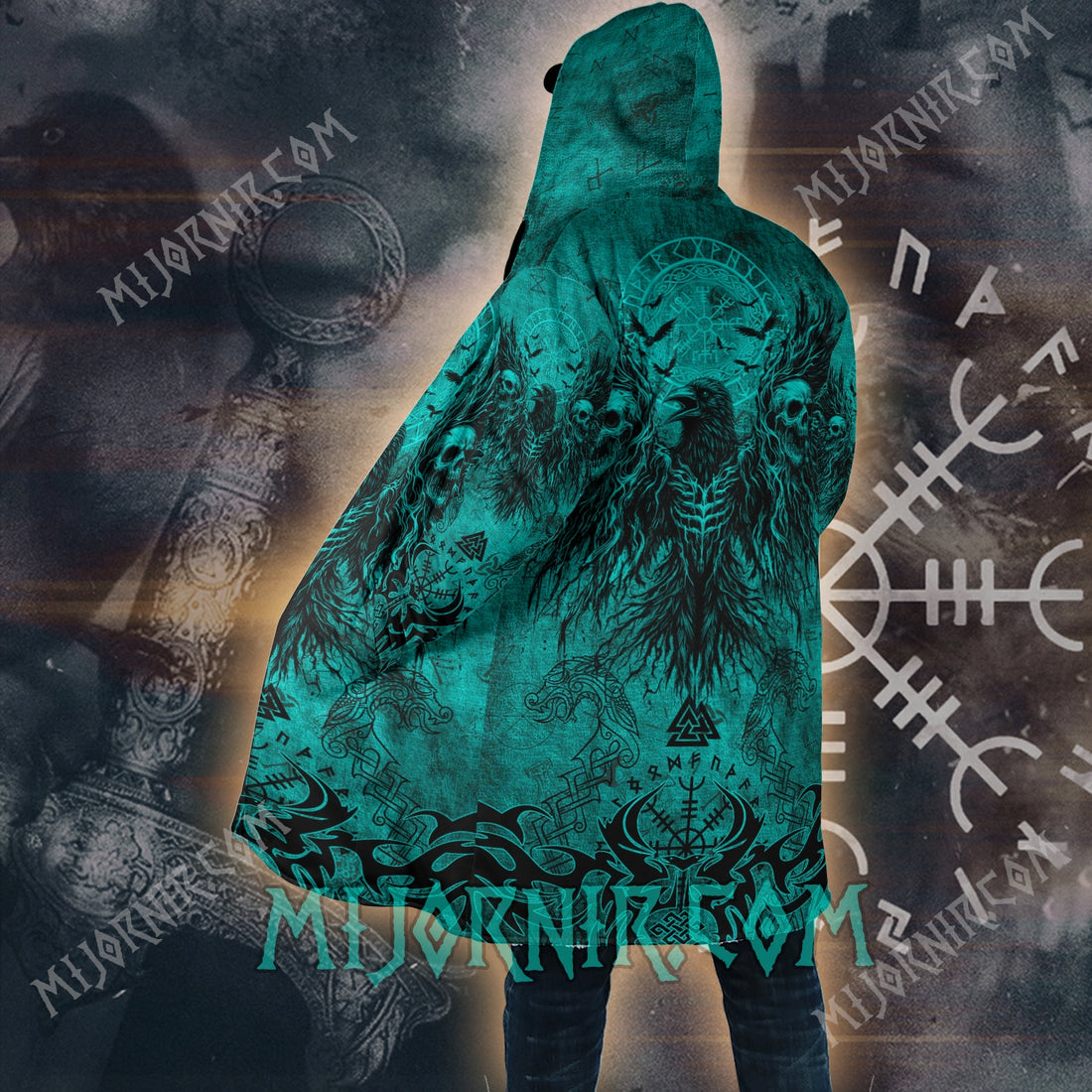 Mystic Raven Skulls - Viking Hooded Cloak