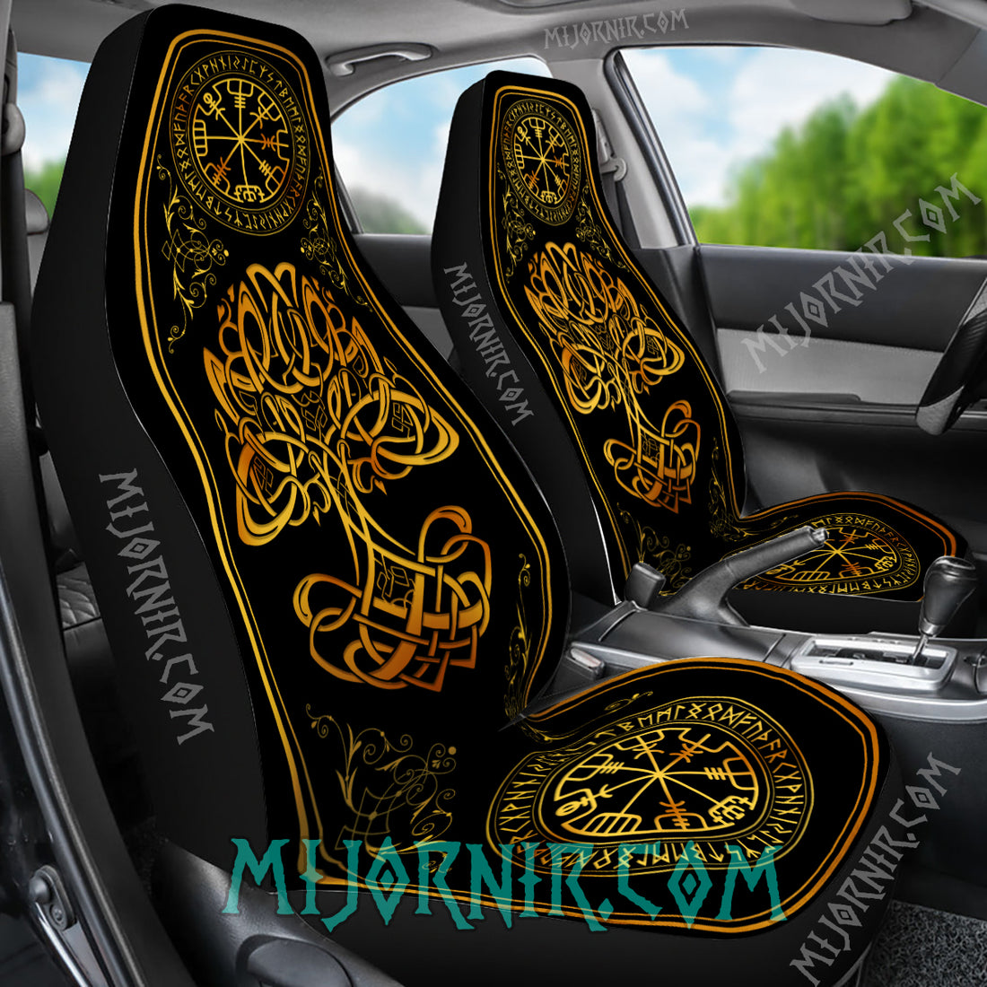 Golden Yggdrasil Emblem - Viking Car Seat Cover