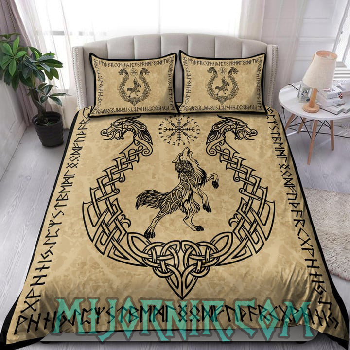 Fenrir's Rune Shield - Viking Duvet Cover