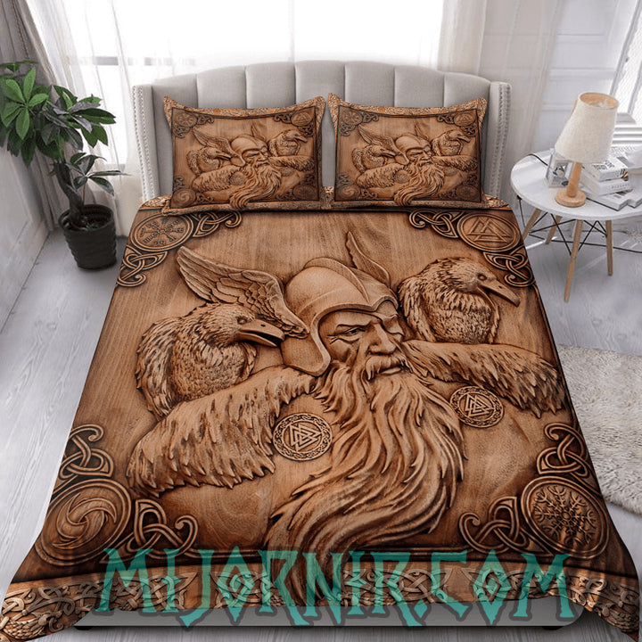 Odin's Wisdom Carved - Viking Duvet Cover