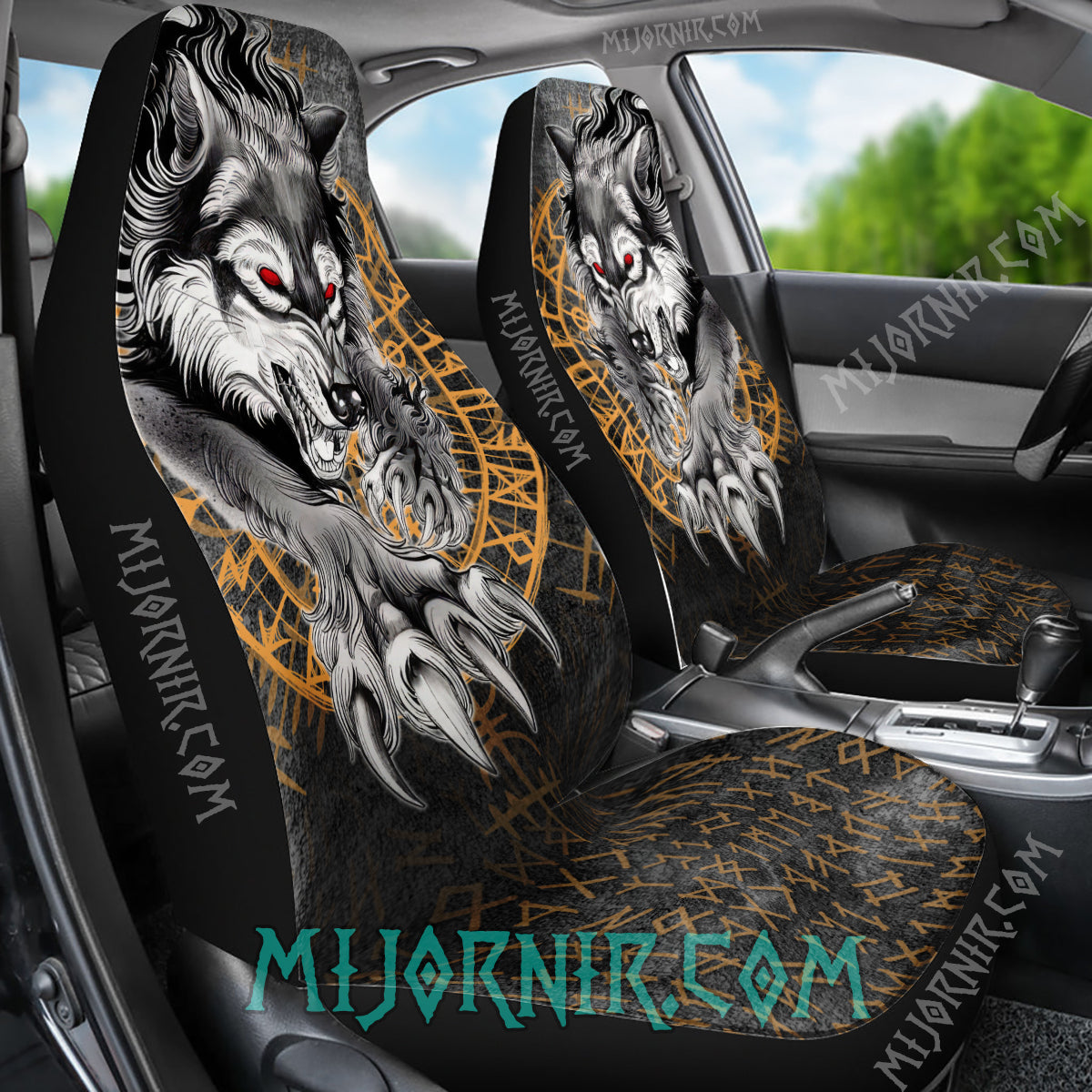 Black Fenrir's Fury - Viking Car Seat Cover