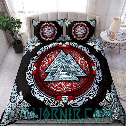 Silver Valknut Emblem - Viking Duvet Cover