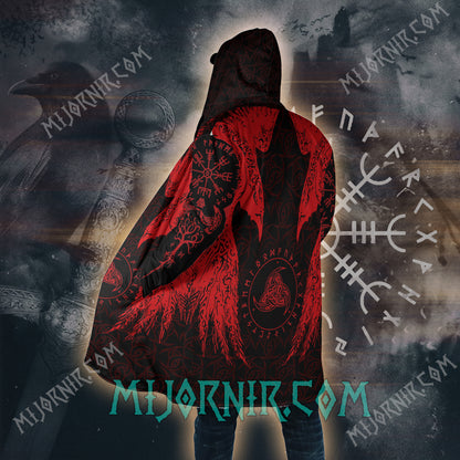 Red Huginn And Muninn - Viking Hooded Cloak