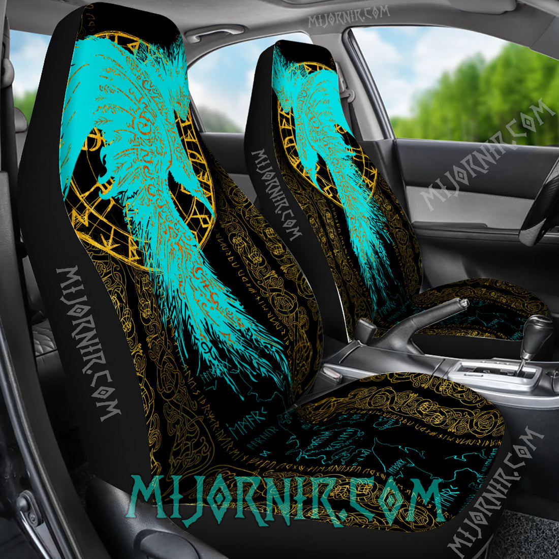 Huginn & Muninn Runes - Viking Car Seat Cover