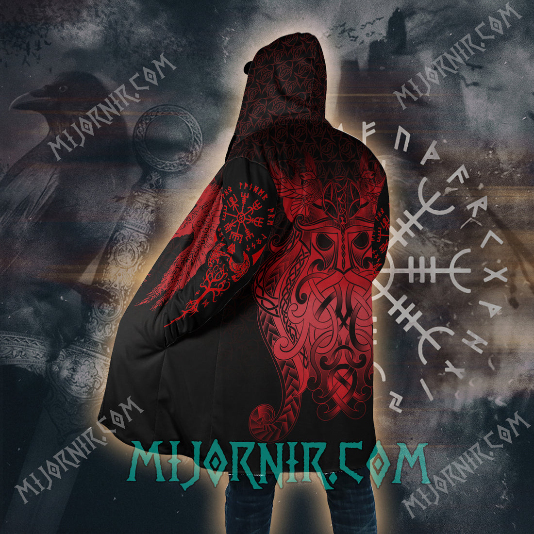 Red Rune Berserker - Viking Hooded Cloak