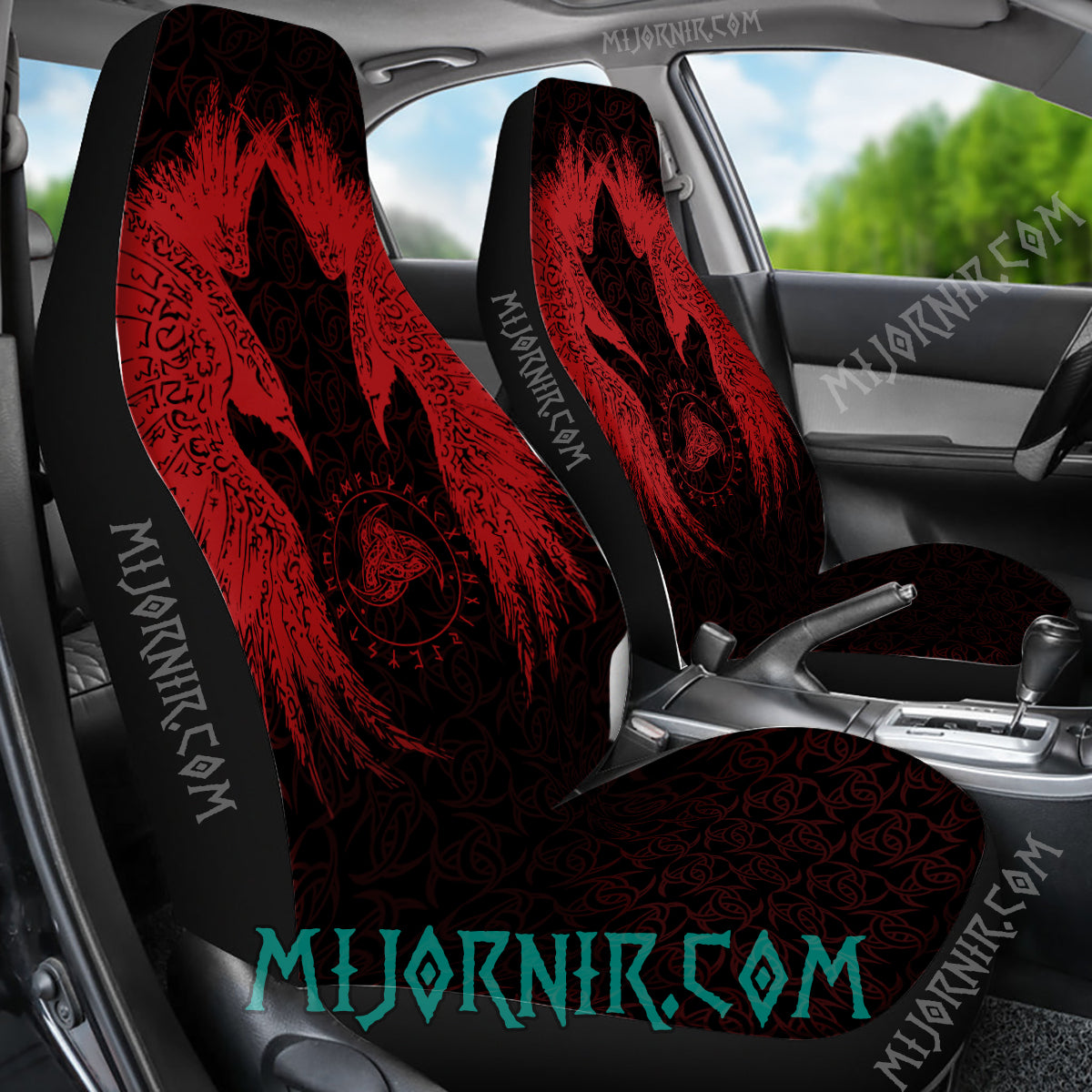 Red Huginn And Muninn - Viking Car Seat Cover