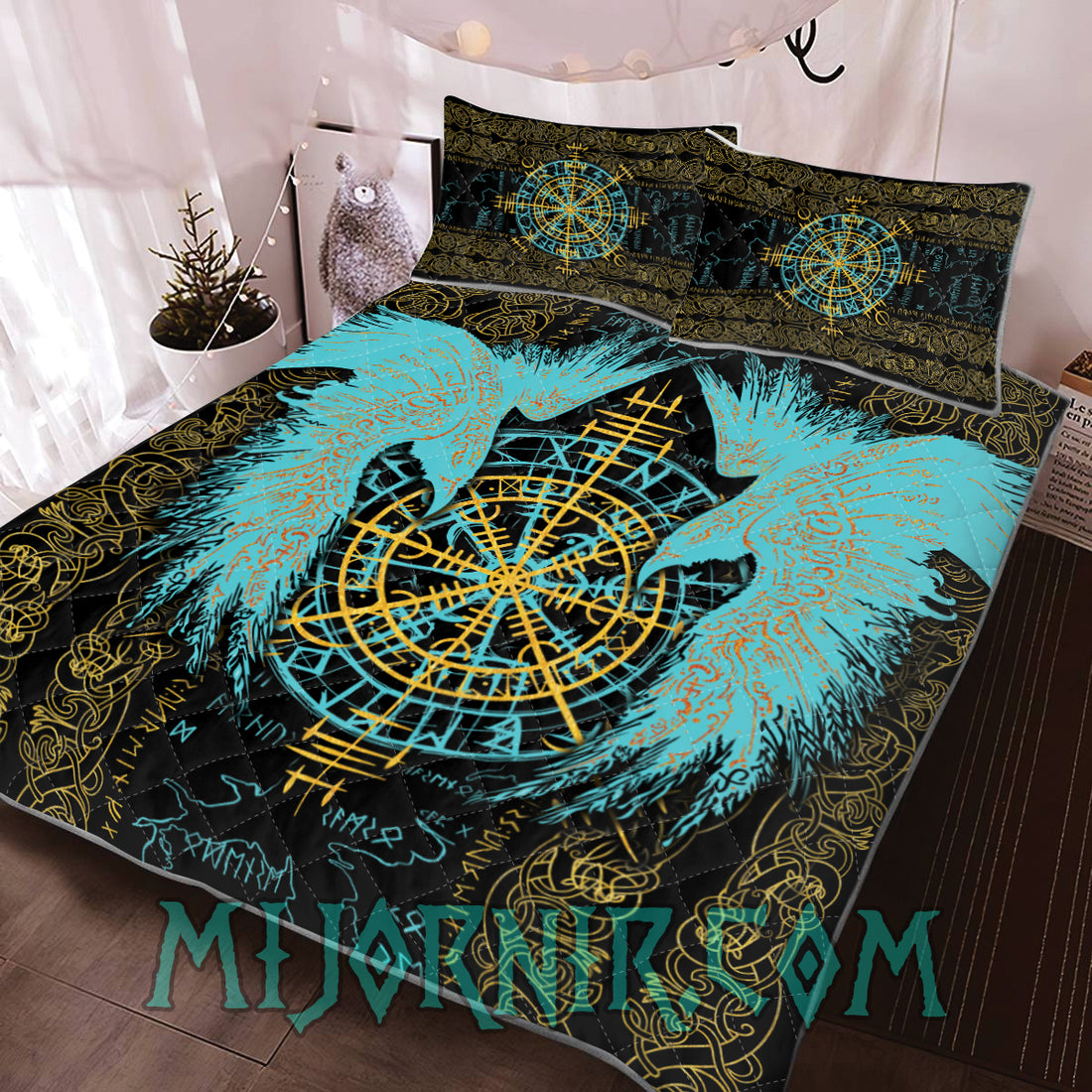 Huginn & Muninn Runes - Viking Quilt Set