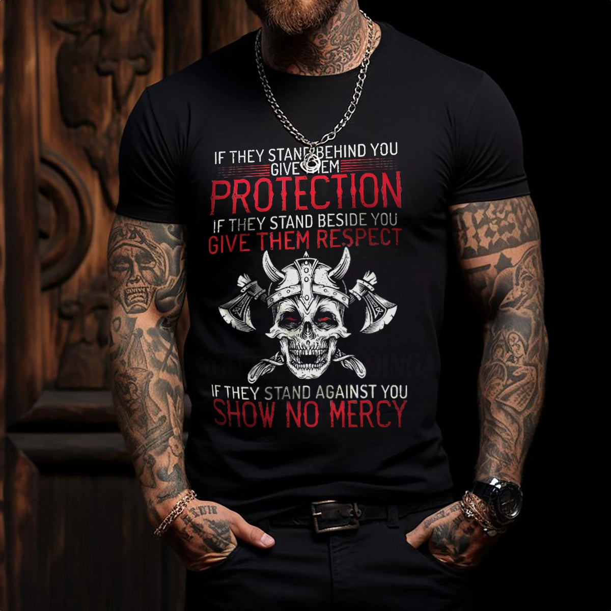 Family Protection Time Black Viking Tee