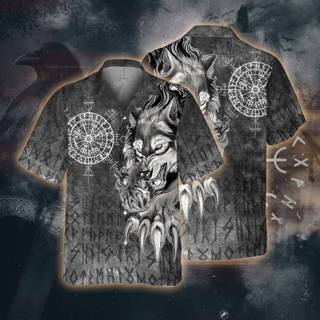 Black Fenrir's Fury Hawaii Shirt - Norse Mythology Style