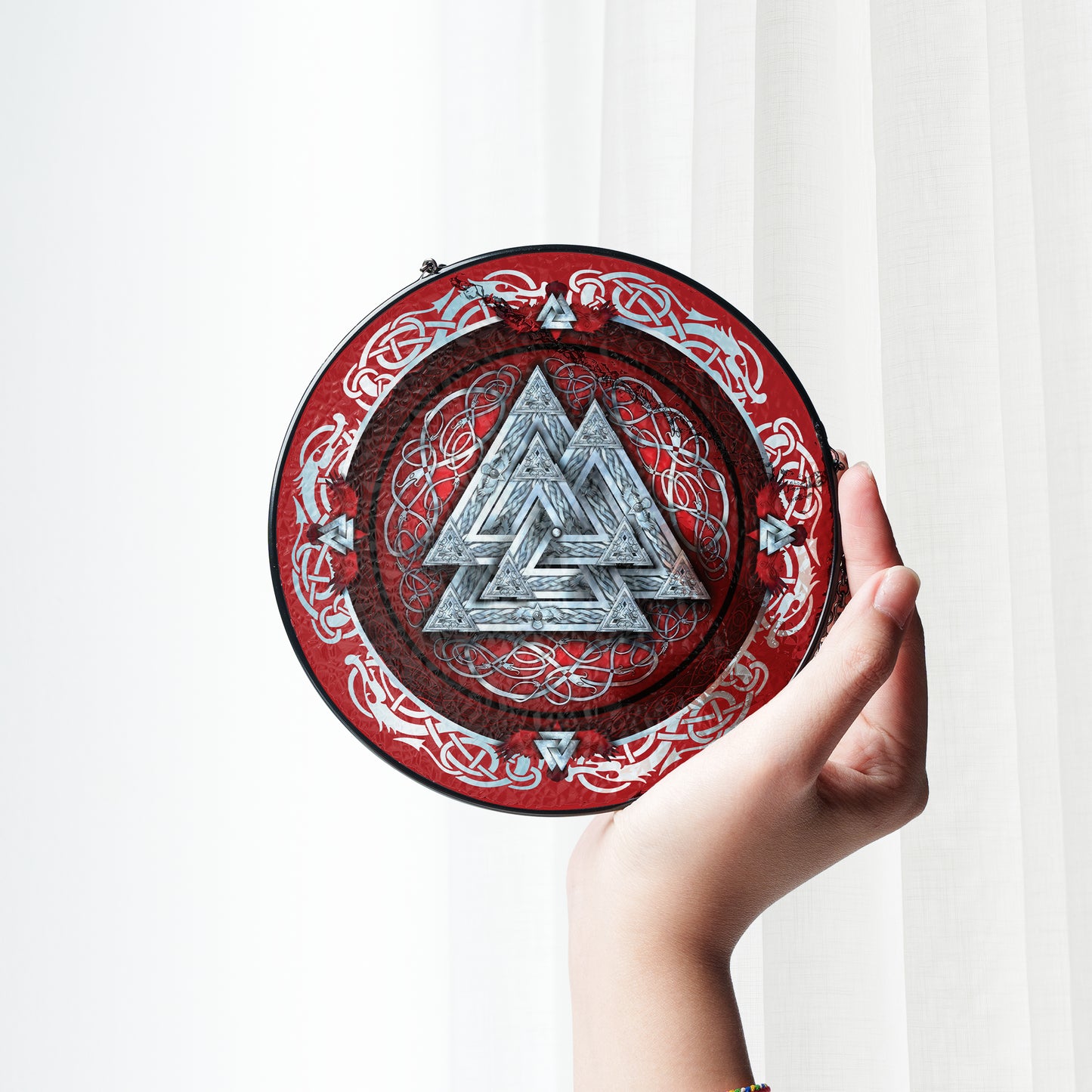 Viking Valknut Stained Glass Hanging Ornament