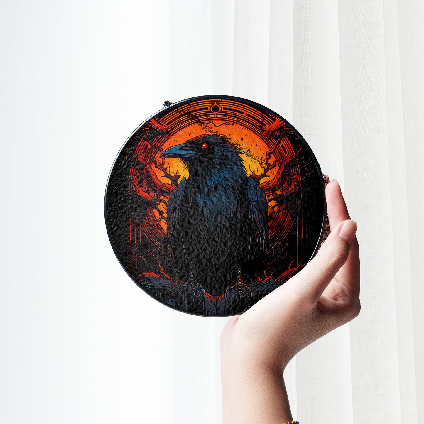 Raven of the Underworld - Viking Stained Glass Hanging Ornament