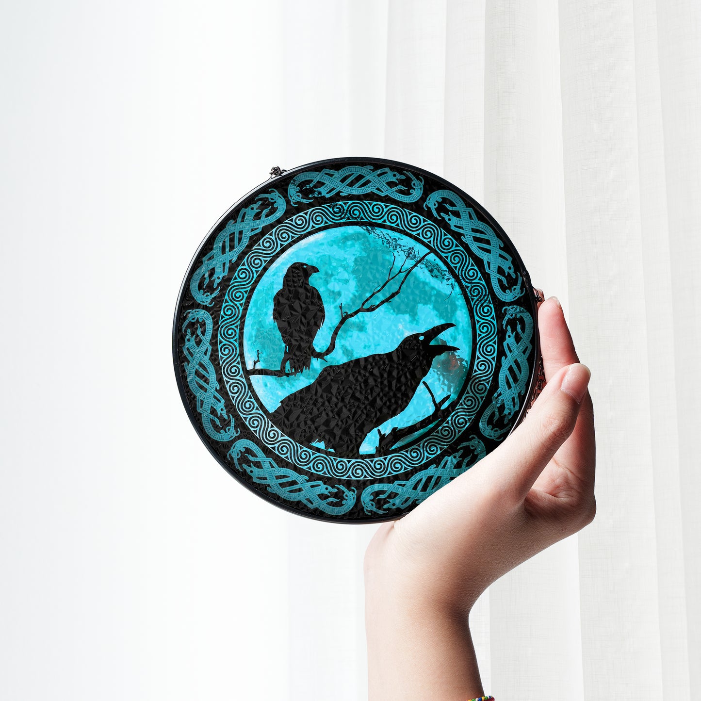 Huginn & Muninn Silhouette - Viking Stained Glass Hanging Ornament