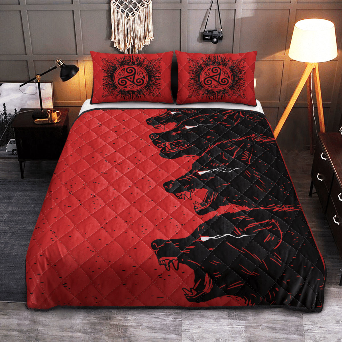 Red Fenrir's Fury - Viking Quilt Set