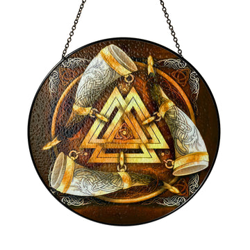 Valknut & Horns of Odin - Viking Stained Glass Hanging Ornament