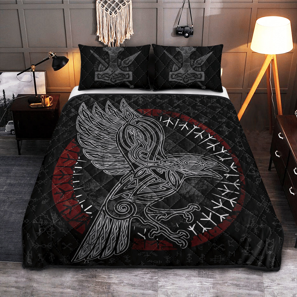 Valknut Raven Guardian - Viking Quilt Set