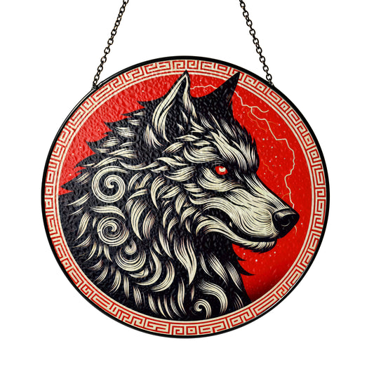 Fenrir's Fury - Viking Stained Glass Hanging Ornament