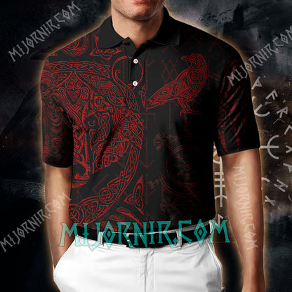 Norse Raven Viking Polo Shirt - All-Over Print Nordic Design