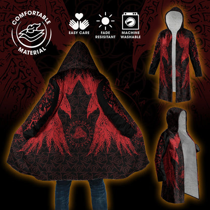 Red Huginn And Muninn - Viking Hooded Cloak