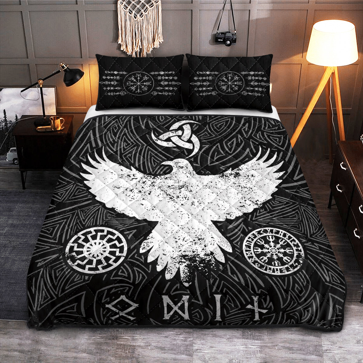 Odin's Raven Emblem - Viking Quilt Set