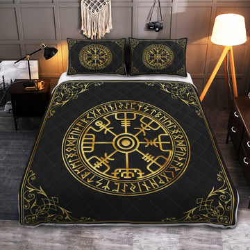 Golden Vegvisir Black - Viking Quilt Set