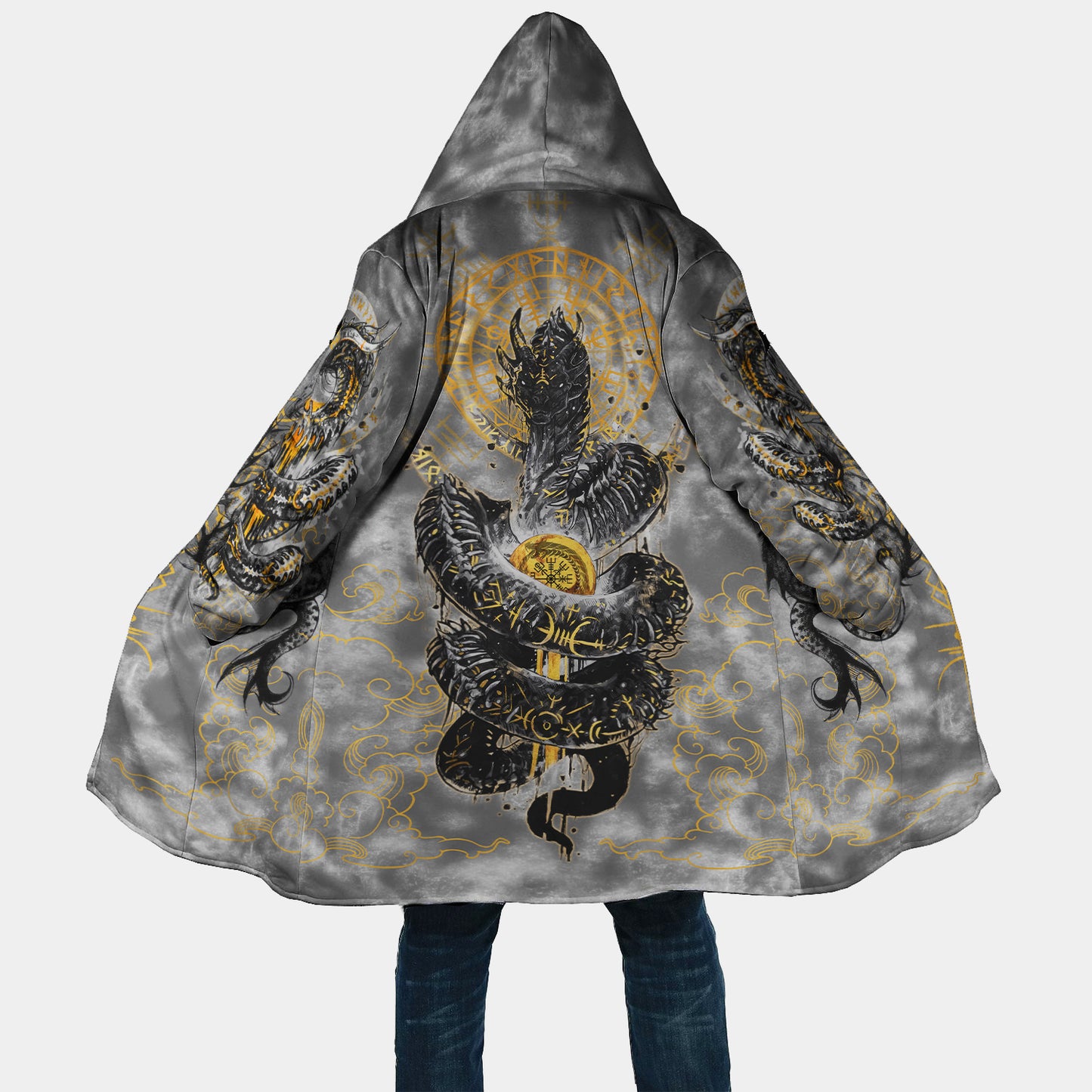 Golden Jormungandr Viking Hooded Cloak