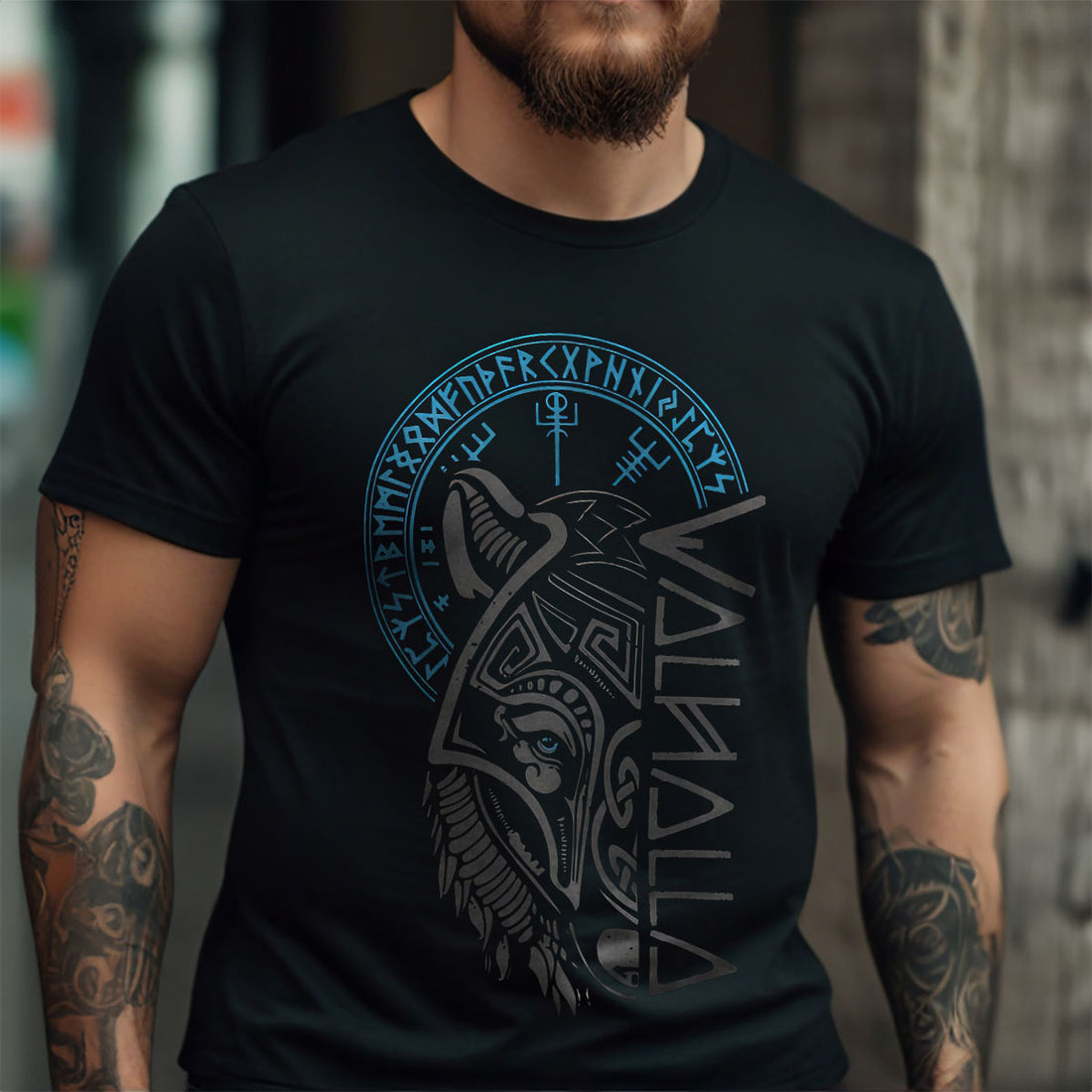 Valhalla Wolf Mask Viking  T Shirt