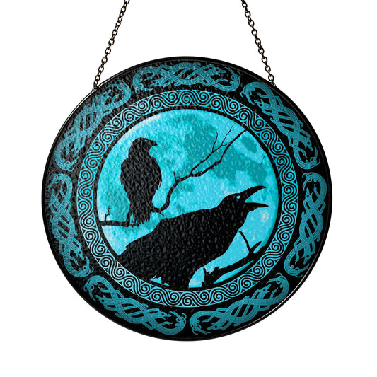 Huginn & Muninn Silhouette - Viking Stained Glass Hanging Ornament