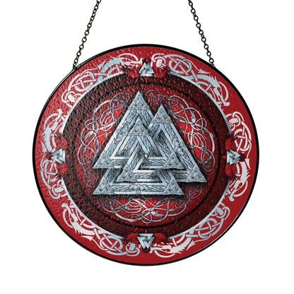 Viking Valknut Stained Glass Hanging Ornament